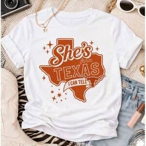 NEW VERY CHERRY women's she’s from texas longhorn graphic tee in orange